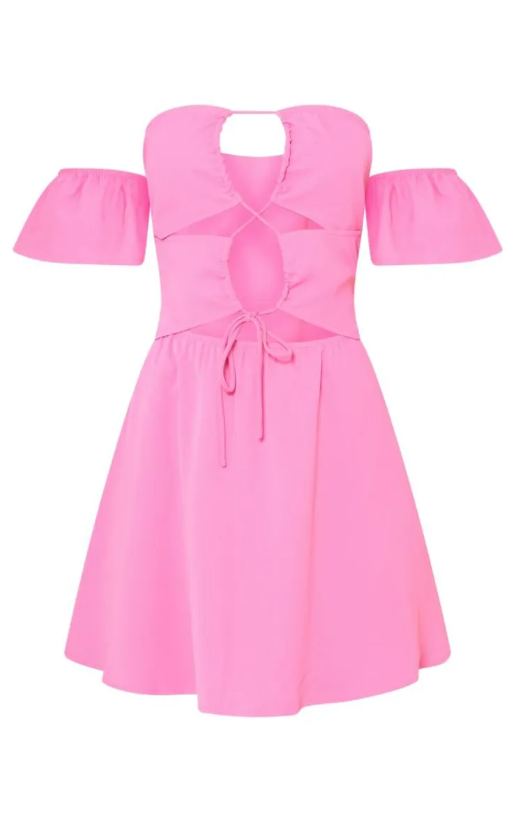 Cut Out Tie Bardot Shift Dress-PrettyLittleThing Best
