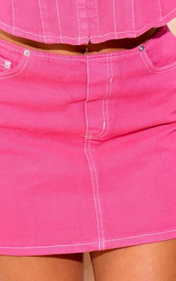 Outlet PrettyLittleThing Denim Contrast Stitch Mini Skirt Pink