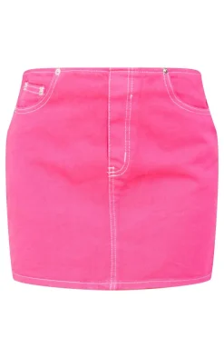 Outlet PrettyLittleThing Denim Contrast Stitch Mini Skirt Pink