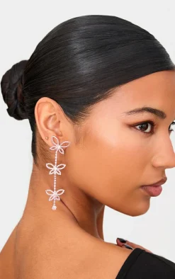 PrettyLittleThing Statement Earrings*Diamante Butterfly Statement Drop Earrings