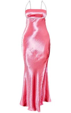 Diamante Strap Halterneck Satin Maxi Dress-PrettyLittleThing Clearance