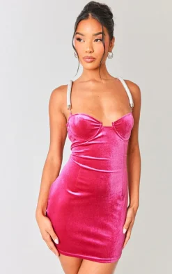 Diamante Strap Velvet Underwire Bodycon Dress-PrettyLittleThing New