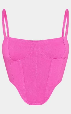Outlet PrettyLittleThing Dipped Hem Denim Corset Pink