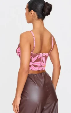 PrettyLittleThing Corsets*Dipped Hem Flower Print Denim Corset