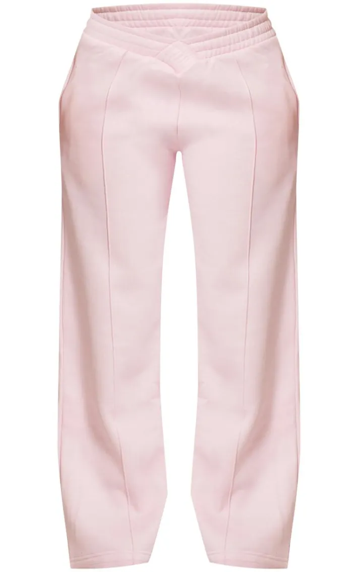Pink Dipped Waist Pintuck Wide Leg Sweat Sweatpants