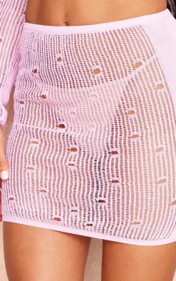 PrettyLittleThing Distressed Textured Knit Mini Skirt Pink
