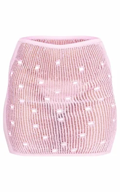 PrettyLittleThing Distressed Textured Knit Mini Skirt Pink