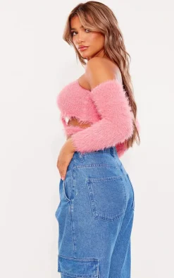 PrettyLittleThing Knitted Tops*Eyelash Knit Cut Out Long Sleeve Top