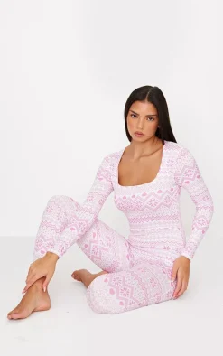 PrettyLittleThing Christmas Pajamas*Fairisle Print Long Sleeve Pajama Onesie