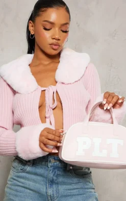 PrettyLittleThing Cardigans*Faux Fur Trim Detail Tie Front Top