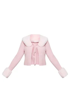 PrettyLittleThing Cardigans*Faux Fur Trim Detail Tie Front Top