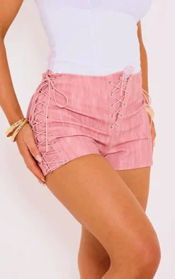 Faux Leather Laced Up Side Hot Pants-PrettyLittleThing Sale