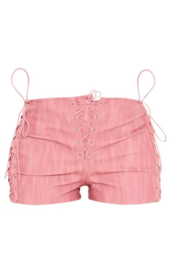 Faux Leather Laced Up Side Hot Pants-PrettyLittleThing Sale