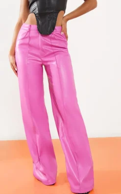 Faux Leather Seam Detail Extreme Wide Leg Pants-PrettyLittleThing Outlet