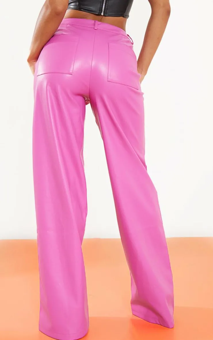 Faux Leather Seam Detail Extreme Wide Leg Pants-PrettyLittleThing Outlet