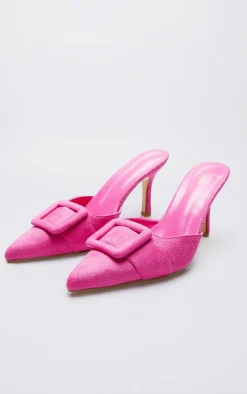PrettyLittleThing Wide Fit Heels*Faux Suede Wide Fit Buckle Point Toe Heeled Mules