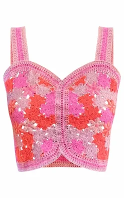 PrettyLittleThing Knitted Tops*Floral Crochet Stitch Detail Crop Top