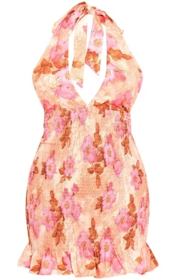 Floral Floral Shirred Halterneck Bodycon Dress-PrettyLittleThing Clearance