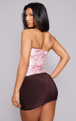 Floral Jacquard Satin Corset-PrettyLittleThing Outlet