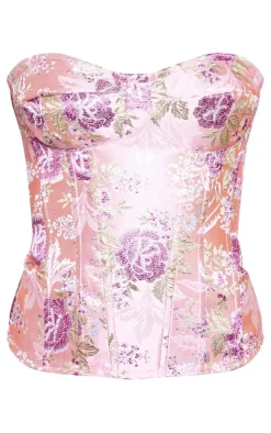 Floral Jacquard Satin Corset-PrettyLittleThing Outlet