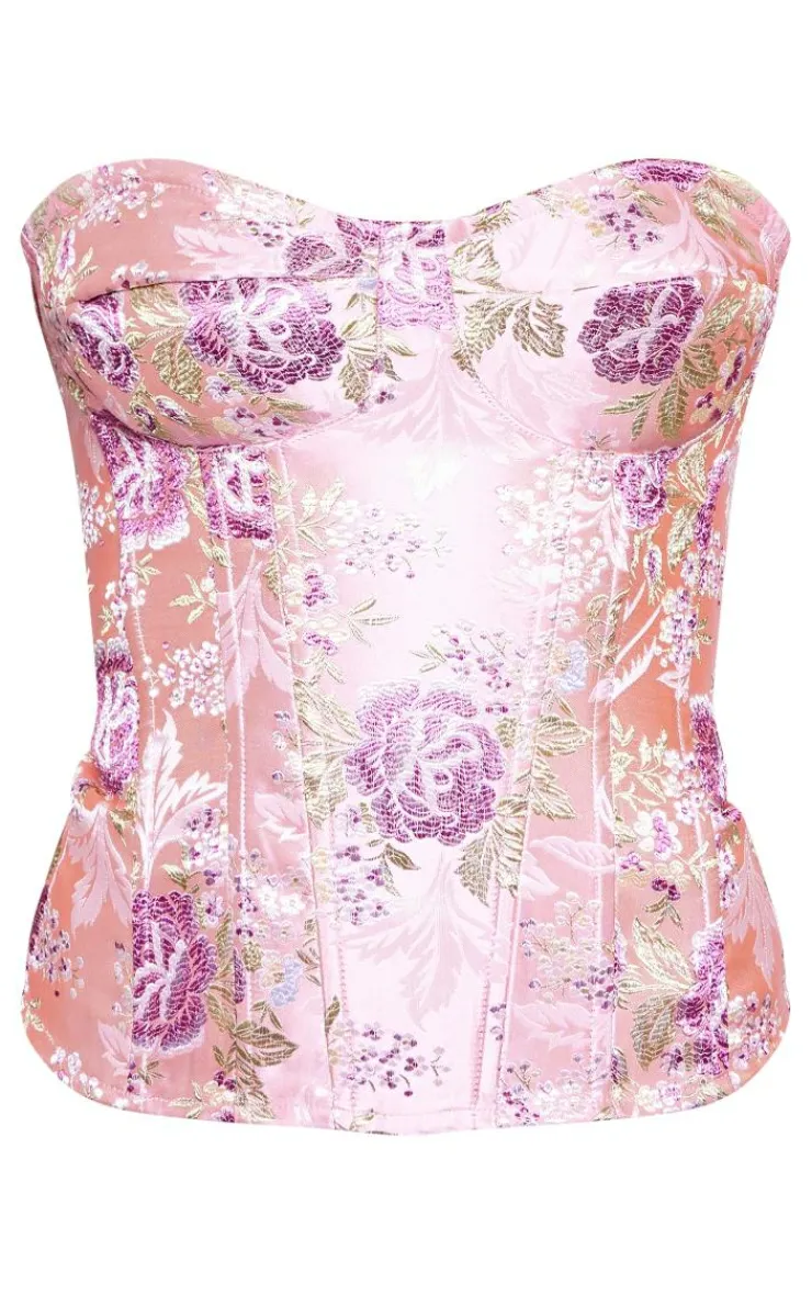 Floral Jacquard Satin Corset-PrettyLittleThing Outlet