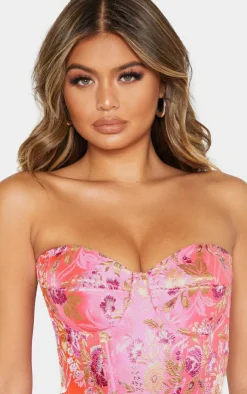 Floral Jacquard Satin Corset-PrettyLittleThing Outlet