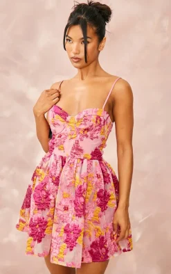 Floral Organza Jacquard Underwired Shift Dress-PrettyLittleThing Outlet