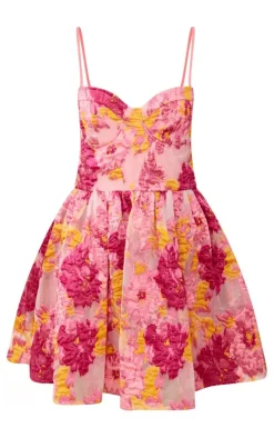 Floral Organza Jacquard Underwired Shift Dress-PrettyLittleThing Outlet