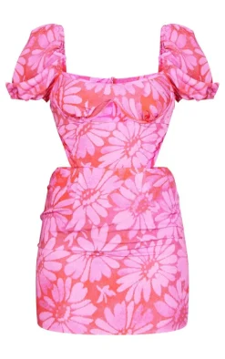 Floral Print Cup Detail Bodycon Dress-PrettyLittleThing
