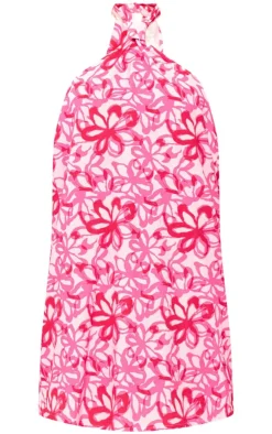 Floral Print Halter Neck Shift Dress-PrettyLittleThing