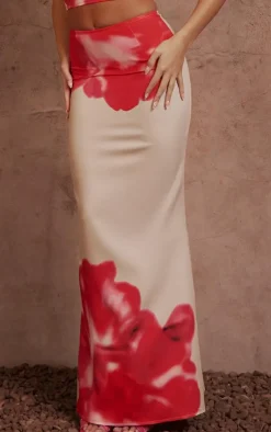 Hot PrettyLittleThing Floral Print Maxi Skirt Pink