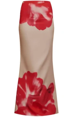 Hot PrettyLittleThing Floral Print Maxi Skirt Pink