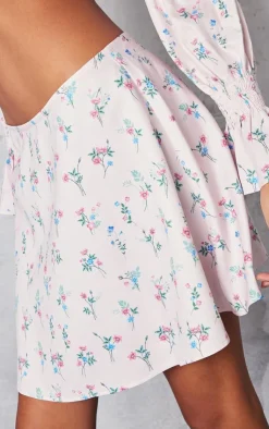 Clearance PrettyLittleThing Floral Print Skater Mini Skirt Pink