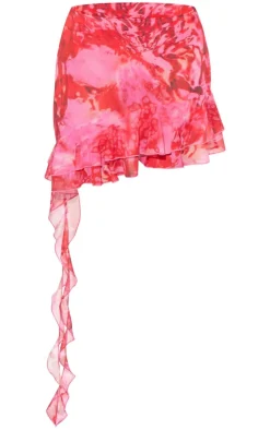 New PrettyLittleThing Floral Print Tiered Mini Skirt Pink