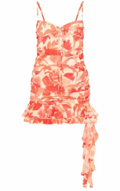 Floral Printed Chiffon Ruched Bodycon Dress-PrettyLittleThing Online