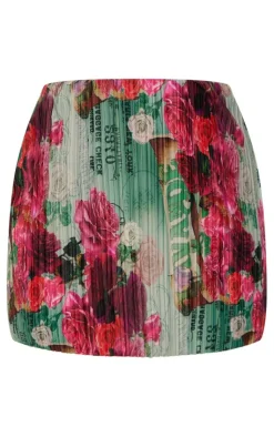 Floral Printed Plisse Micro Mini Skirt-PrettyLittleThing Sale