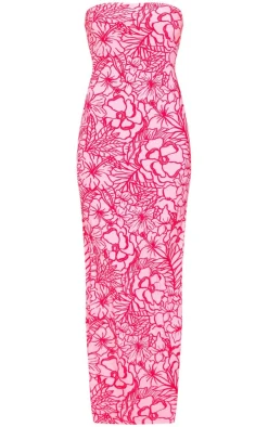 Floral Printed Slinky Bandeau Maxi Dress-PrettyLittleThing New