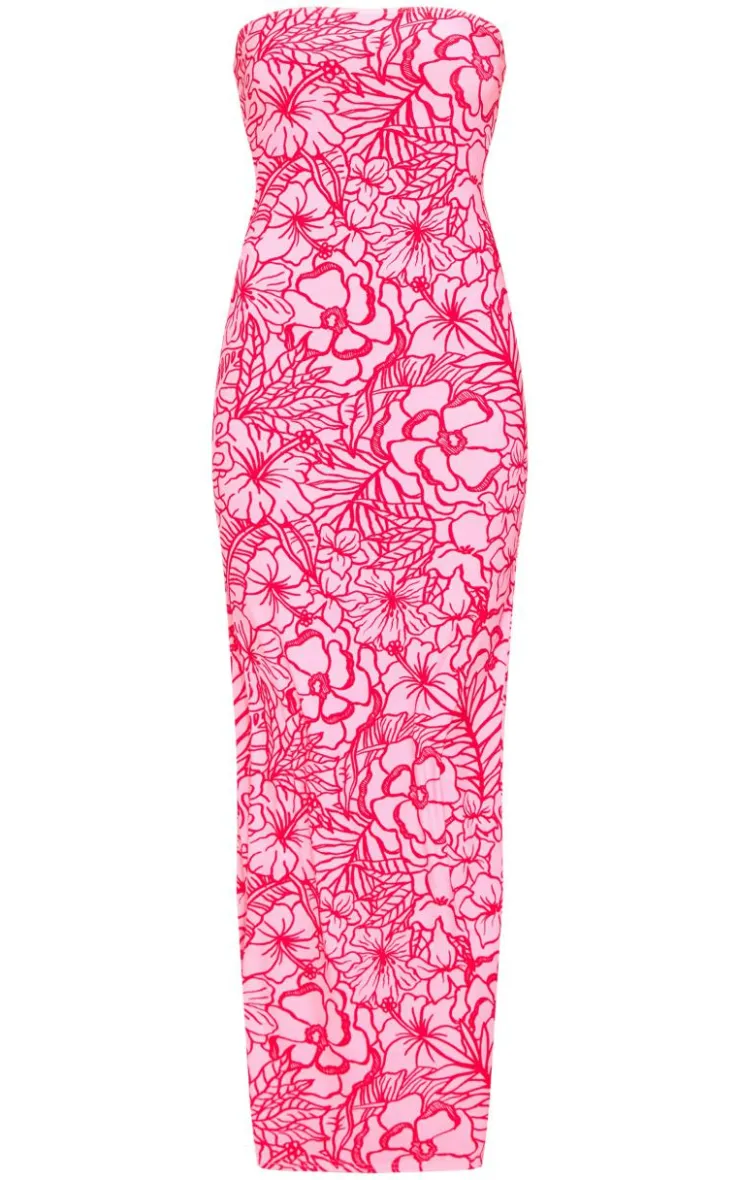 Floral Printed Slinky Bandeau Maxi Dress-PrettyLittleThing New