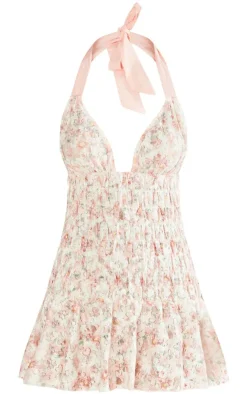 Floral Textured Shirred Strappy Bodycon Dress-PrettyLittleThing Sale
