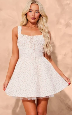 Floral Tie Puff Hem Shift Dress-PrettyLittleThing Best