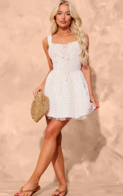 Floral Tie Puff Hem Shift Dress-PrettyLittleThing Best