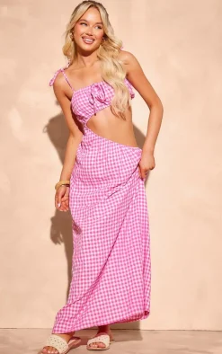 Gingham Cut Out Maxi Dress-PrettyLittleThing Discount