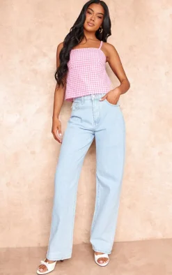Pink Gingham Open Back Strappy Crop