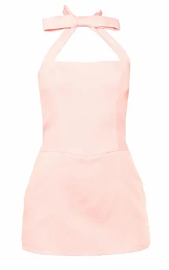 Pink Halter Neck Bow Detail Skort Romper