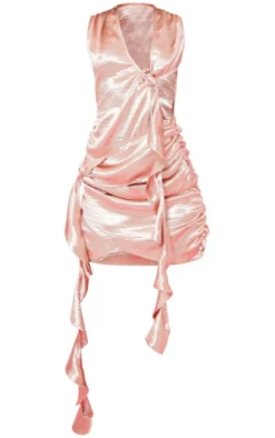 Hammered Satin Knot Drape Detail Bodycon Dress-PrettyLittleThing