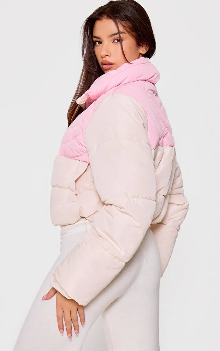 PrettyLittleThing Puffer Jackets*Heart Detail Color Block Puffer Coat