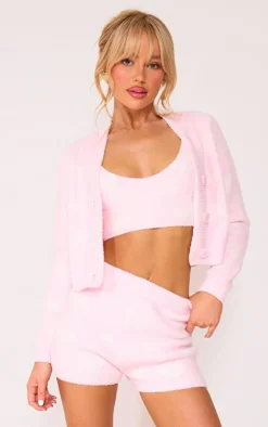 PrettyLittleThing Knitted Tops*Heart Detail Fluffy Knit Bralet