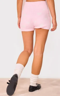 Discount PrettyLittleThing Heart Detail Fluffy Knit Shorts Pink