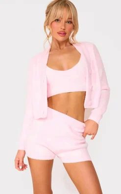 Discount PrettyLittleThing Heart Detail Fluffy Knit Shorts Pink