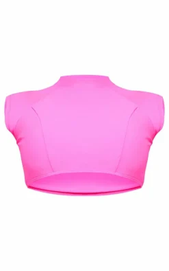 Pink High Neck Short Sleeve Swim Top